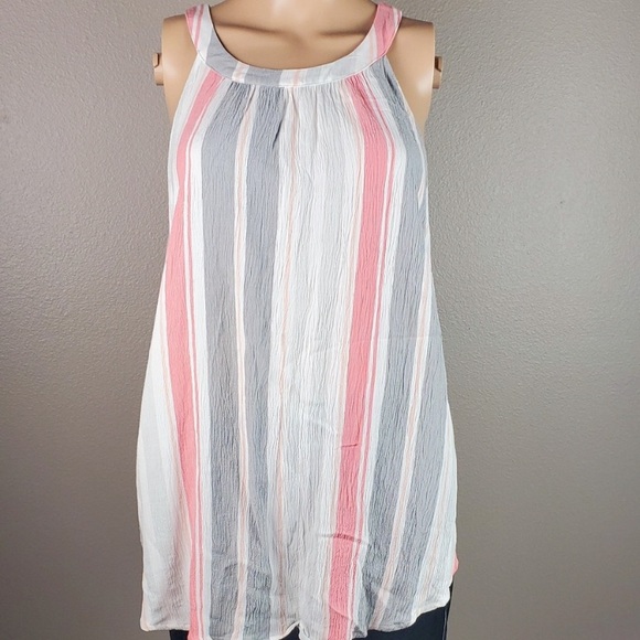 Torrid Multi Stripe Goddess Halter Tank Top High Neck Coral Gray Crepe Print - Picture 2 of 7